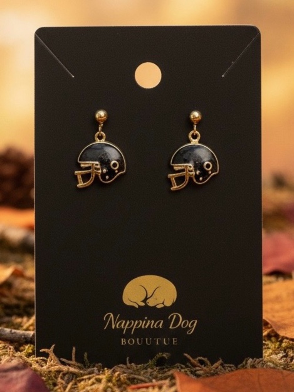 Black Football Helmet Dangle Earrings – Gold-Tone Sports Earrings
